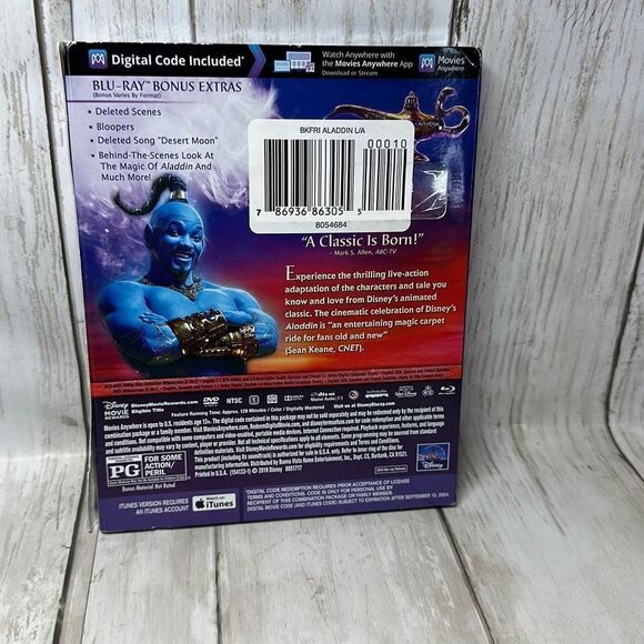 Aladdin Blu ray DVD Digital Code Will Smith Disney Sealed - Picture 2 of 4